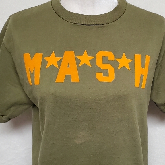Rare Vintage 80s Russell Athletic MASH Olive Green Crewneck Unisex Ringer Tee M - Picture 6 of 14